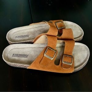 Khombu Amanda Double Buckle Genuine Suede Leather Slides Sandals